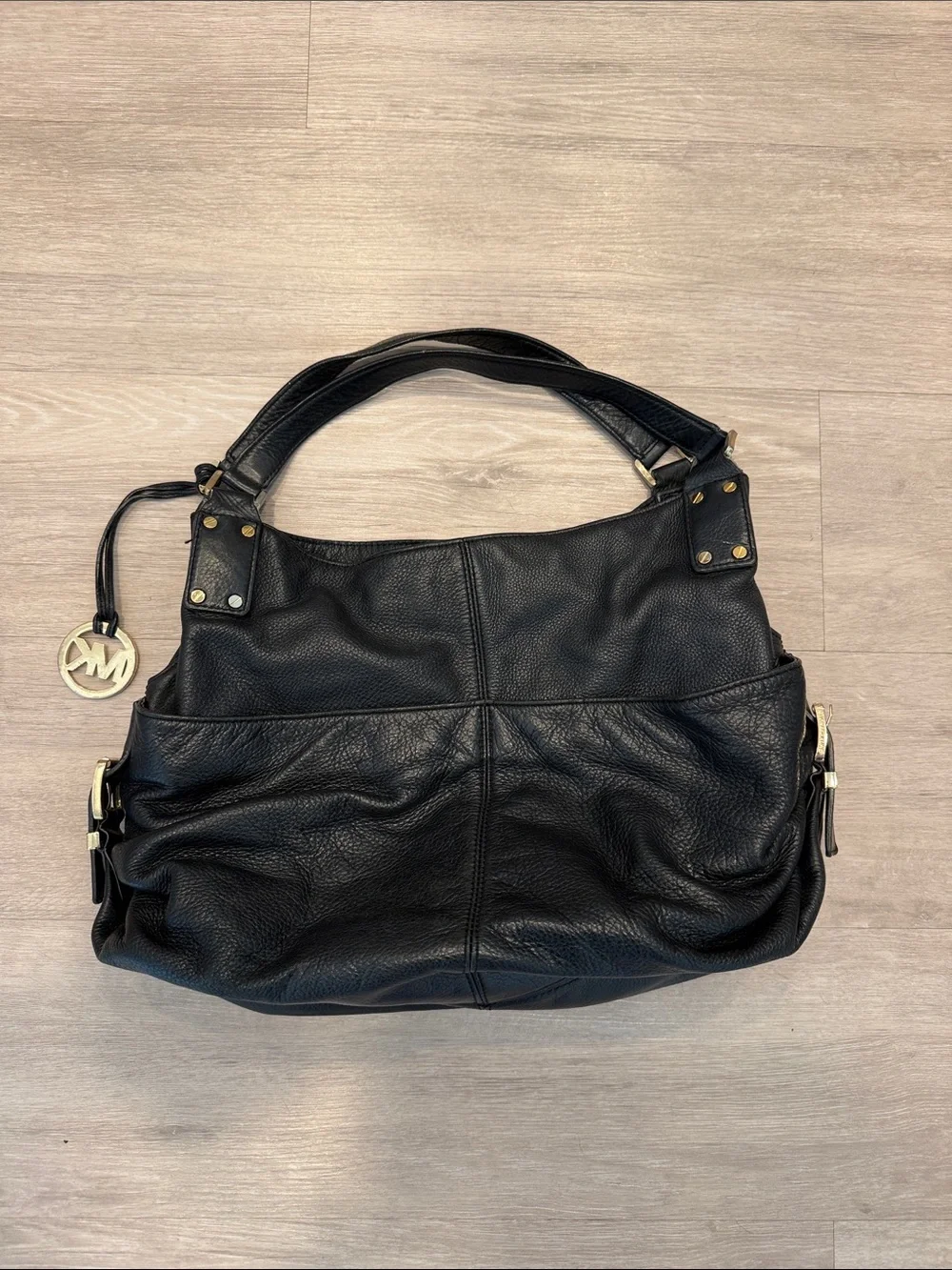 Michael Kors Black Leather Portland Hobo Shoulder Tote Bag